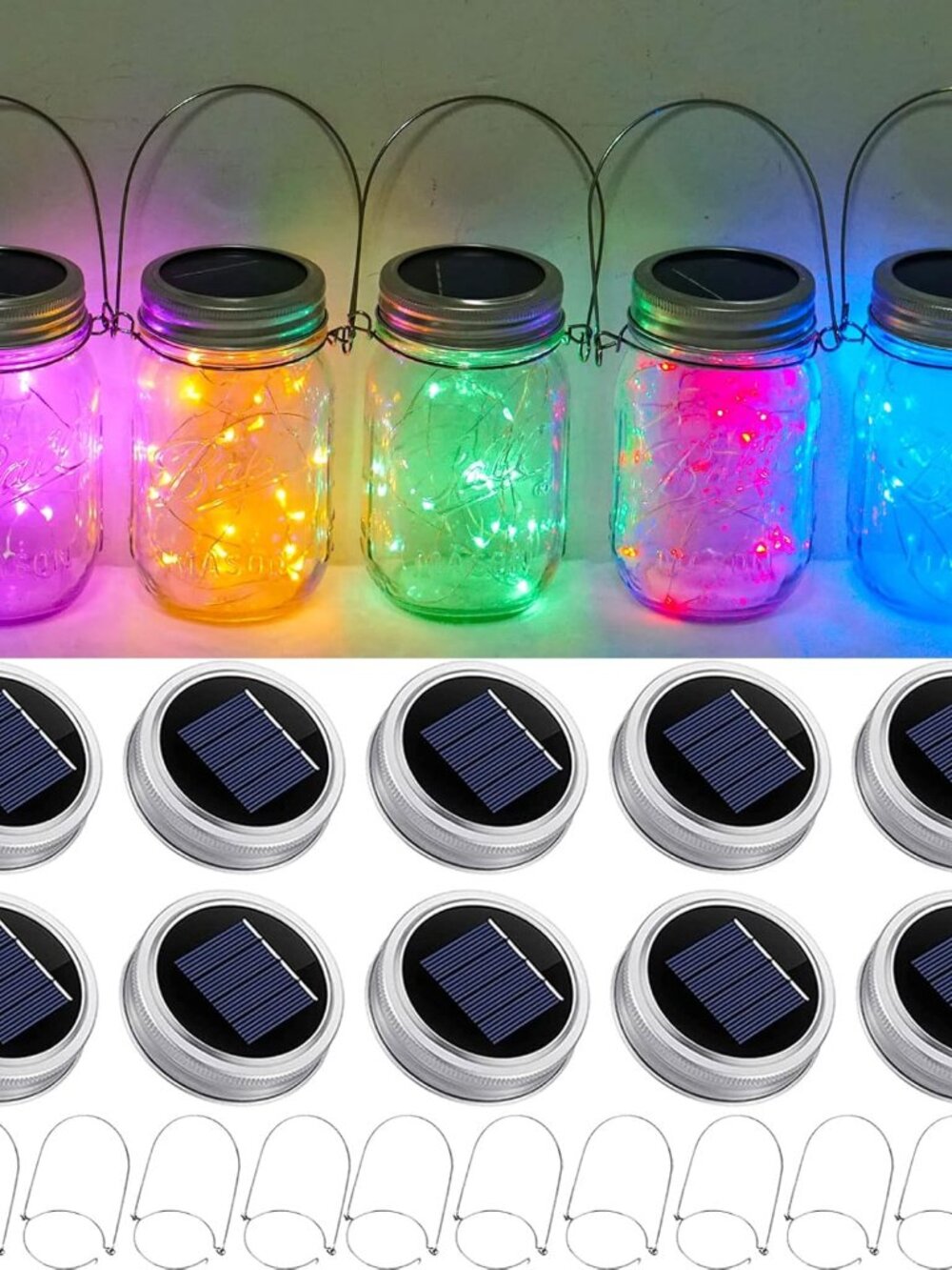 Solar Light for Mason Jars 20 LED Outdoor Fairy String Light Lids with Hangers f